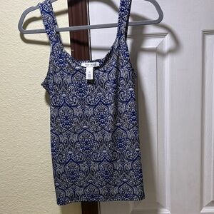 White House Black Market Navy and White Printed Scoop Tank